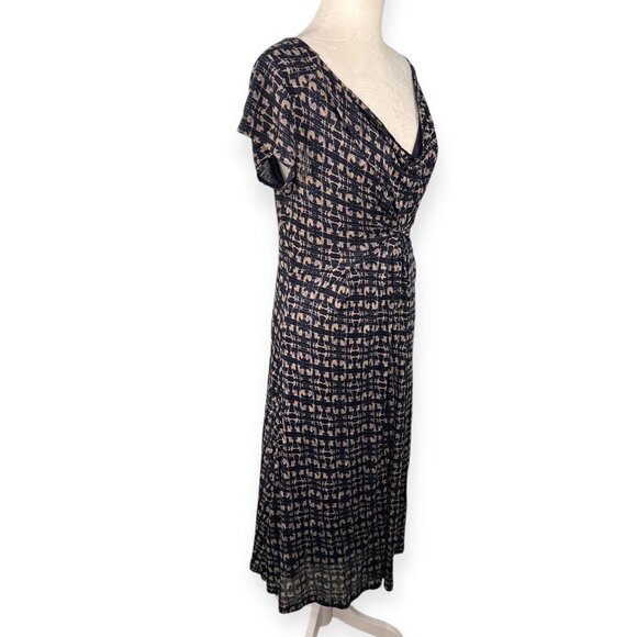Jigsaw Draped V Neck Midi Dress Stretch Knit Blue Tan Size Small - Picture 6 of 9